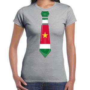 Verkleed T-shirt voor dames - stropdas Suriname - grijs - supporter - themafeest