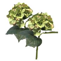 Kunstbloem Hortensia tak - 5x - groen - 48 cm - losse steel - Kunst zijdebloemen - hydrangea