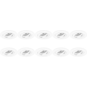 Spot Armatuur 10 Pack - Pragmi Aerony Pro - GU10 Inbouwspot - Rond - Wit - Aluminium - Kantelbaar - Ø82mm