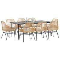 9-delige Tuinset met kussens poly rattan glas bruin