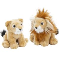 Zachte pluche knuffels 2x stuks - Leeuw en Leeuwin van 18 cm - Knuffeldier