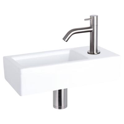 Differnz Ravo fonteinset keramiek - kraan gebogen - 38.5 x 18.5 x 9 cm - mat chroom