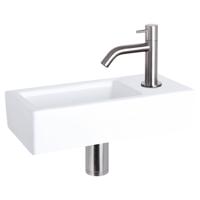 Differnz Ravo fonteinset keramiek - kraan gebogen - 38.5 x 18.5 x 9 cm - mat chroom