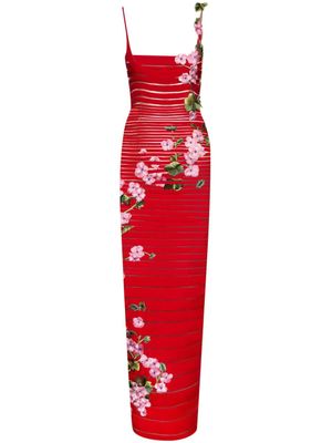 Oscar de la Renta robe mi-longue à imprimé géranium - Rouge