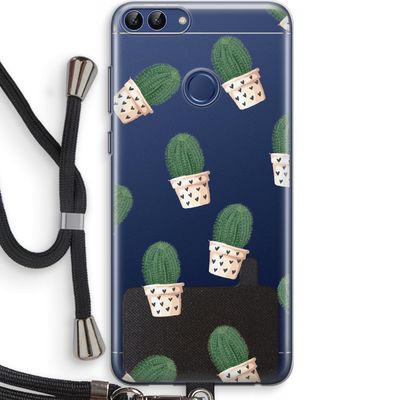 Cactusprint roze: Huawei P Smart (2018) Transparant Hoesje met koord