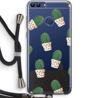 Cactusprint roze: Huawei P Smart (2018) Transparant Hoesje met koord