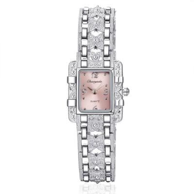 Vierkante wijzerplaat roestvrijstalen band quartz horloge (roze)