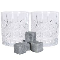 Luxe whiskyglazen set 4x stuks 230 ml met 6x whisky ijsblokstenen - thumbnail