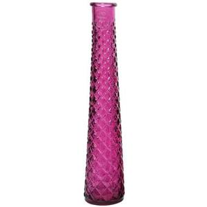 Decoris Vaas - roze - ruitjes patroon - glas - D7 x 32 cm - smal