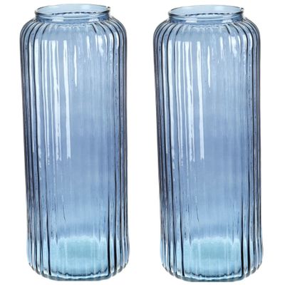 Set van 2x Excellent Houseware glazen vaas / bloemen vazen - blauw - 15 x 37 cm
