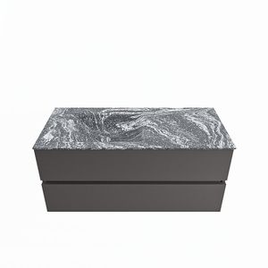 MONDIAZ VICA-DLUX 110cm badmeubel onderkast Dark grey 2 lades. Inbouw wastafel CLOUD links zonder kraangat, kleur Lava.