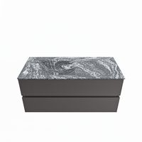 MONDIAZ VICA-DLUX 110cm badmeubel onderkast Dark grey 2 lades. Inbouw wastafel CLOUD links zonder kraangat, kleur Lava.