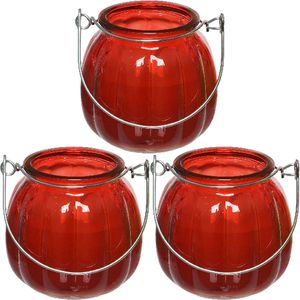 3x citronella kaarsen in glas - 15 branduren - D8 x H8 cm - rood