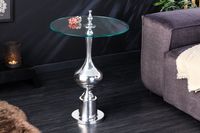 Design bijzettafel ABSTRACT 45cm zilver metaal chroom handgemaakt glazen blad rond - 42227 - thumbnail