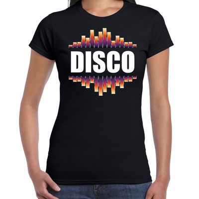 Disco fun tekst t-shirt zwart dames Disco fun tekst t-shirt zwart dames