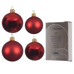 Glazen kerstballen pakket kerstrood glans/mat 38x stuks 4 en 6 cm inclusief haakjes