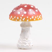 Decoratie huis/tuin beeldje paddenstoel - vliegenzwam - rood/wit - 8 x 10 cm   -