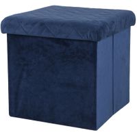 Poef/hocker - opbergbox zit krukje - velvet donkerblauw - polyester/mdf - 38 x 38 cm - opvouwbaar