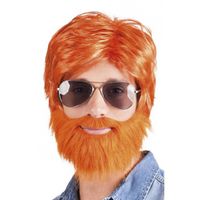 Oranje pruiken met baard en snor   - - thumbnail