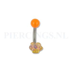 Navelpiercing acryl bloem oranje parelmoer