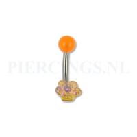 Navelpiercing acryl bloem oranje parelmoer