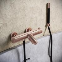 Badkraan SaniClear Copper Stripes | Opbouw | Mengkraan | Incl. Handdouche set | 2-weg | Geborsteld koper