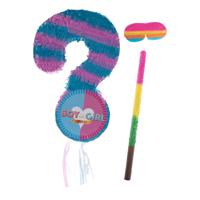 Pinata Gender reveal baby - 31 x 51 cm - papier - set met stok en masker - thumbnail