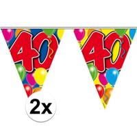 Vlaggenlijn 40 jaar - 2x - 10 meter - plastic - leeftijd versiering - 40e verjaardag