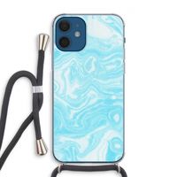 Waterverf blauw: iPhone 12 Transparant Hoesje met koord