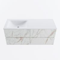MONDIAZ VICA 120cm badmeubel onderkast Carrara 4 lades. Wastafel CLOUD links zonder kraangat, kleur Talc.