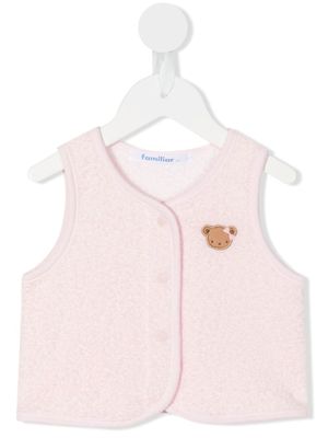 familiar gilet à broderie ourson - Rose