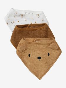 Set met 3 bandanaslabbetjes van badstof en katoengaas. karamel