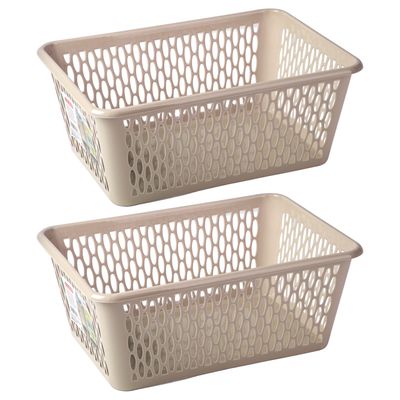 Opbergmand/kastmandje - 2x stuks - 6,5 liter - beige - kunststof - 20 x 30 x 11 cm