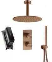 Ben Engraved Line Slim inbouw regendoucheset Ø25cm met plafondaansluiting geborsteld koper pvd