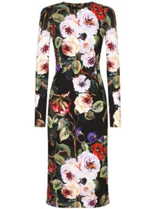 Dolce & Gabbana floral-print long-sleeve midi dress - Noir