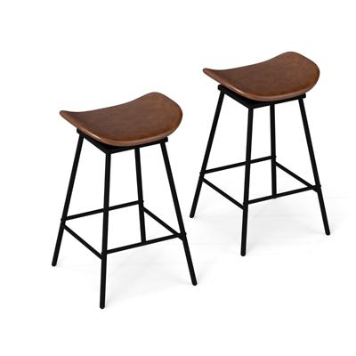 2-delige set Draaibare Barstoelen met Gevoerd Kunstlederen Zitvlak en Voetensteun Moderne Hoge Barstoel Bruin
