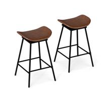 2-delige set Draaibare Barstoelen met Gevoerd Kunstlederen Zitvlak en Voetensteun Moderne Hoge Barstoel Bruin