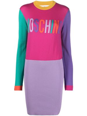 Moschino robe-pull à logo en intarsia - Rose