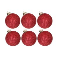 6x stuks kunststof glitter kerstballen rood 6 cm - Kerstbal - thumbnail