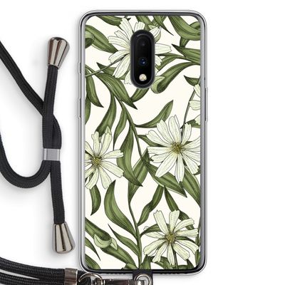Wit bloemenpatroon: OnePlus 7 Transparant Hoesje met koord