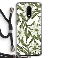Wit bloemenpatroon: OnePlus 7 Transparant Hoesje met koord