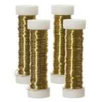 Binddraad/wikkeldraad - 4x rolletjes - goud - 30 m x 0,3 mm - hobbydraad/bloemendraad