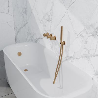 Fortifura Nebbio Badcombinatie-set - thermostaatkraan - inbouwdeel - inbouw uitbreiding - wandaansluitbocht - gladde doucheslang - staaf handdouche - badafvoer opbouw - geborsteld messing PVD (goud) SW1183067 SW1183076 SW1183080 SW720569 SW728176 SW