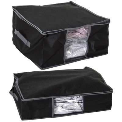 Set van 2x dekbed/kussen opberghoezen zwart met vacuumzak