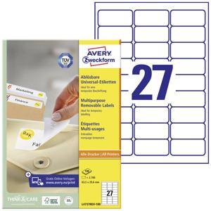 Avery-Zweckform L4737REV-100 Universele etiketten 63.5 x 29.6 mm Papier Wit 2700 stuk(s) Weer verwijderbaar Inkjet, Laser (zwart/wit), Laser (kleur), Kopiëren