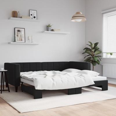 Slaapbank met onderschuifbed 90x200 cm fluweel zwart