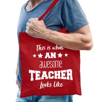 Bellatio Decorations cadeau tas meester - katoen - rood -This is what an awesome teacher looks like   - - thumbnail