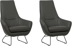 Set van 2 Donkergrijze leren moderne fauteuils Trust - staal zwart - Hermes Leer Antracite (donkergrijs leer)