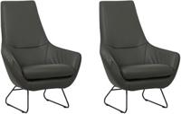 Set van 2 Donkergrijze leren moderne fauteuils Trust - staal zwart - Hermes Leer Antracite (donkergrijs leer)