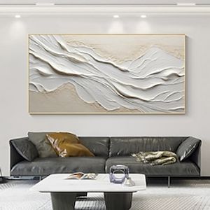 met de hand geschilderd getextureerd wit abstract zandstrand olieverfschilderij op doek handgemaakte originele blauwe oceaan schilderij aangepaste kunst decor voor woonkamer muur decor kunst aan de Lightinthebox